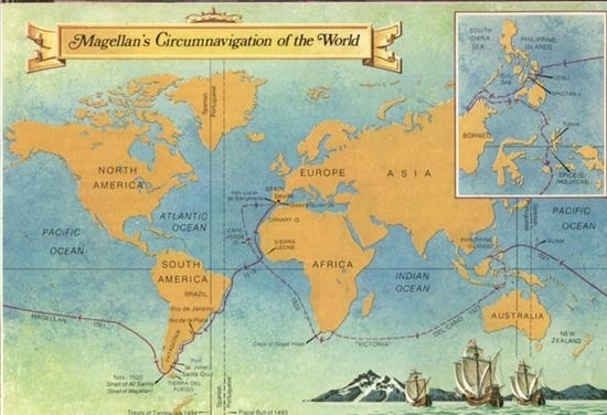 麦哲伦的环球旅行路线图