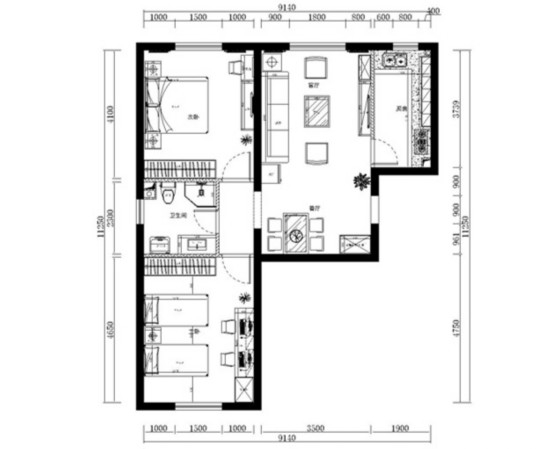 中铁·西城-二居室-90.00平米-装修设计