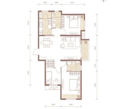 恒大领寓-二居室-86.00平米-装修设计