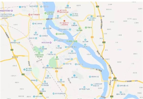 遂宁市区图,图片来源:百度地图