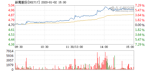 岭南股份1月2日盘中涨幅达5%