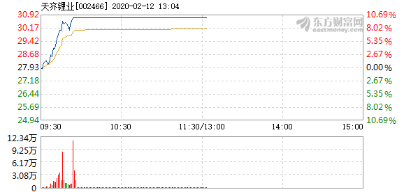 天齐锂业2月12日盘中涨幅达5%_天齐锂业(002466)股吧