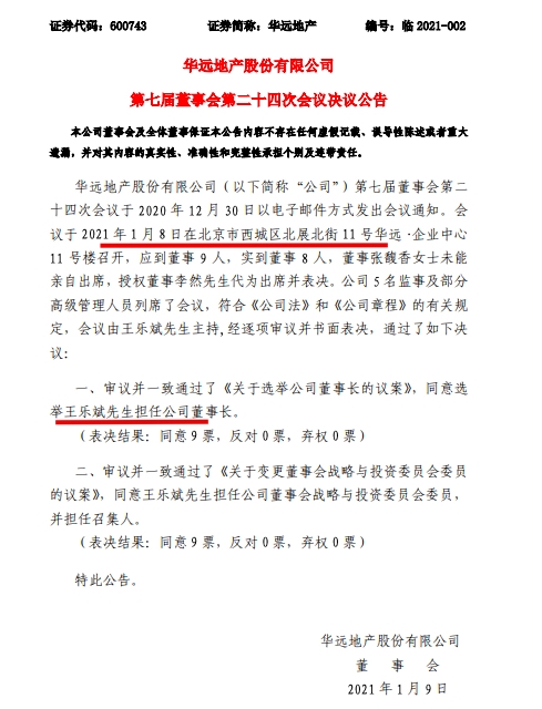 华远地产称董事会选举王乐斌为公司新任董事长料4月17日披露年报