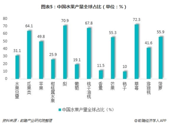 图表5:中国水果产量全球占比(单位：%)