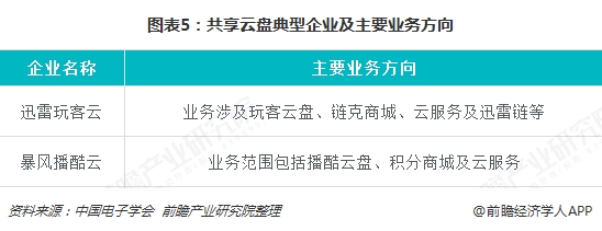 图表5:共享云盘典型企业及主要业务方向