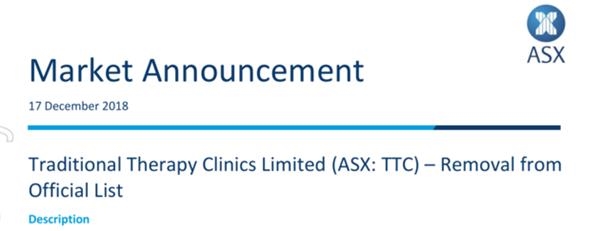 TTC被摘牌图片来源:公司公告截图