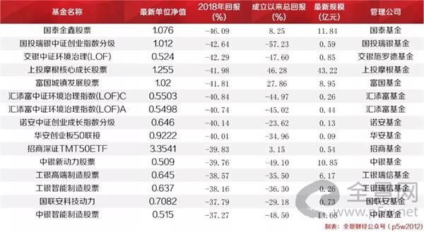 2018年以来,亏损前十的股票型基金