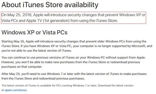 iTunes今年5月将不再支持Windows XP和Wind