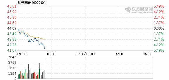 紫光国微6月21日盘中跌幅达5%