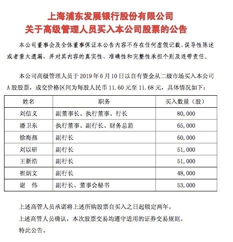 3000亿银行行长又出手！7大高管一起买自家股票 远比上次买入金额高