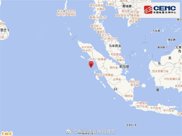 印尼苏门答腊岛北部附近发生6.1级左右地震