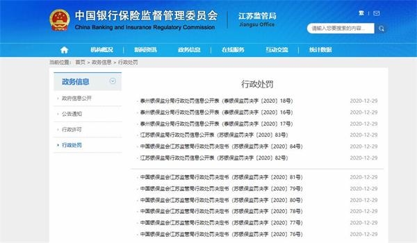 江苏银保监局行政处罚火力猛：恒生保险成“最差生”  人保、国联人寿陪榜