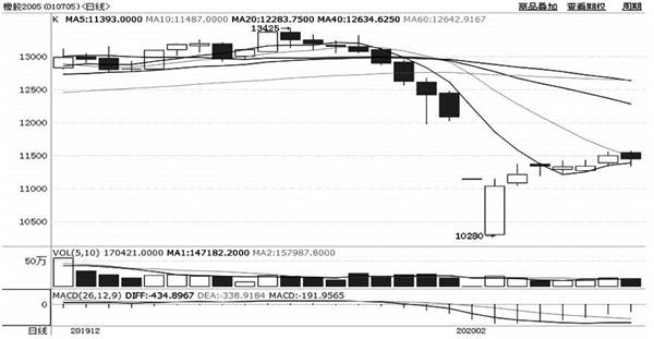 图为沪胶2005合约日线走势