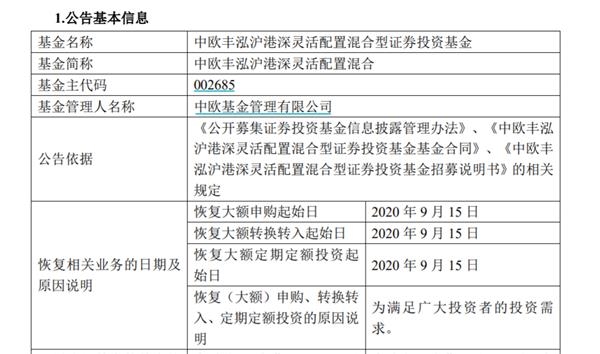 大资金关键信号!两天内多只基金恢复大额申购 “贪婪时刻”已现?