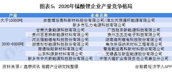 图表5:2020年锰酸锂企业产量竞争格局