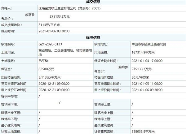 宝龙地产27.51亿元竞得广东中山1宗TOD地块-中国网地产