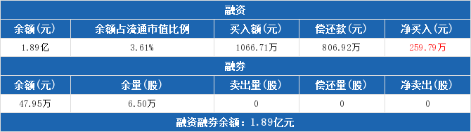 武汉控股融资融券信息：融资净买入259.79万元，融资余额1.89亿元（06-01）